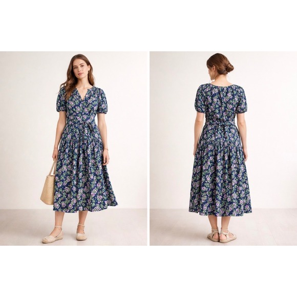 J.Crew Dresses & Skirts - J. Crew Puff Sleeve drop waist belted Floral midi Kentucky derby dress14 NWT
